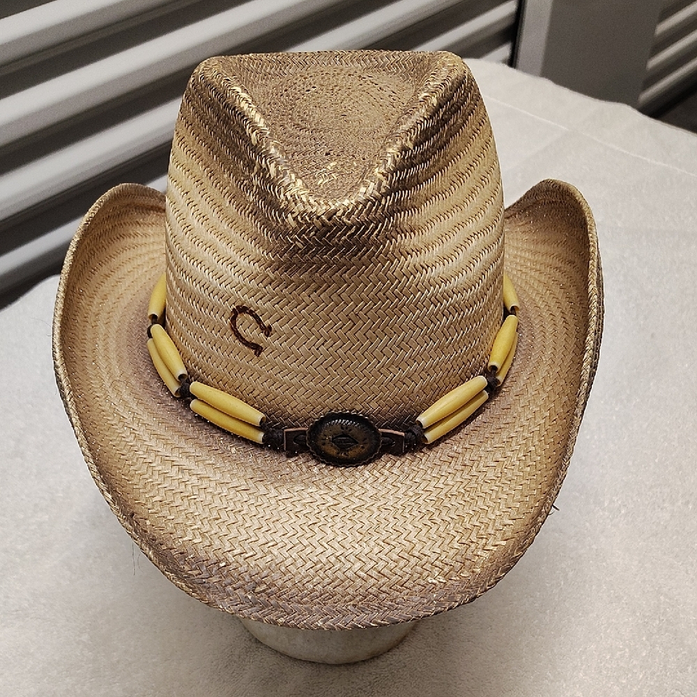 Men's Straw Cowboy Hat with Yellow Bead Accents